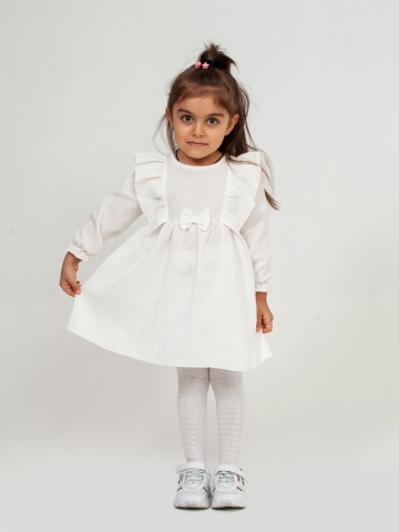Купить 321-МО. Платье из муслина детское, хлопок 100% молочный, р. 74,80,86,92 в Таганроге