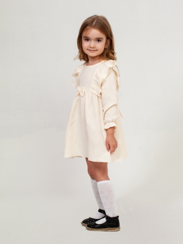 Купить 321-СЛ. Платье из муслина детское, хлопок 100% сливочный, р. 74,80,86,92 в Таганроге