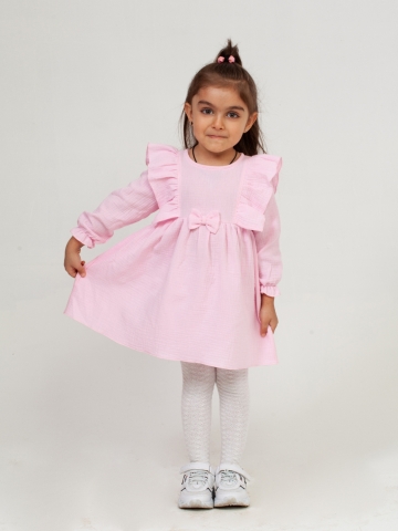Купить 321-Р. Платье из муслина детское, хлопок 100% розовый, р. 74,80,86,92 в Таганроге
